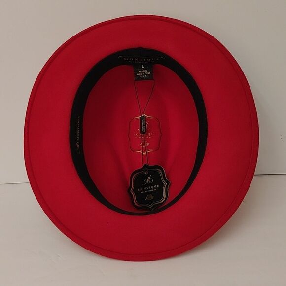 MEN'S MONTIQUE RED LIGHT FELT 2 1/2" WIDE BRIM PINCH FEDORA HAT. H60 - Picture 5 of 8